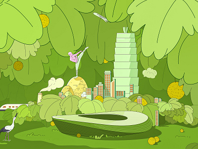 One of the illustration series about Zhengzhou 2d ai animation character design forest illustration ui