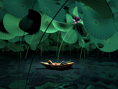 Music Illustrations in Lotus Pond in a Tranquil Summer c4d 插图