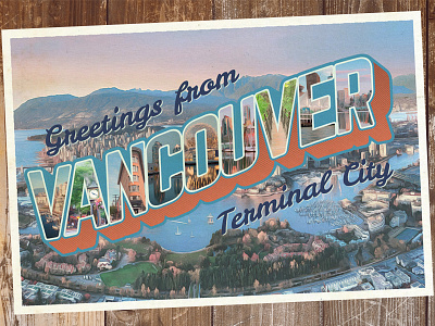 Vancouver Postcard city design illustration oil paint post card retro typography vintage