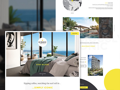 Iconic Kirra Website Landing Page circles clean desktop hotel landing responsive ui ux website yellow