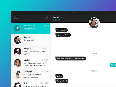 Chat / Messenger Interface - Desktop app application chat colour desktop flat grey messenger ui