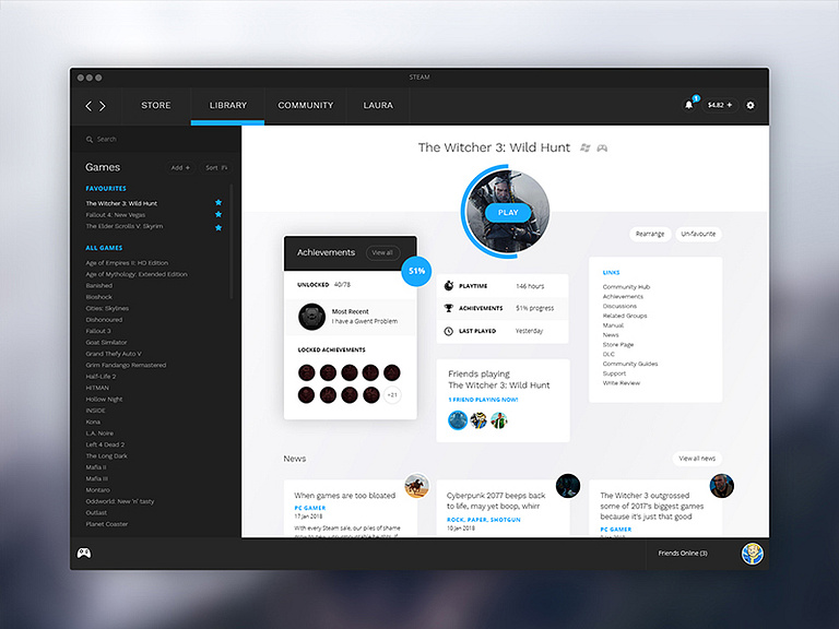 Steam Library Redesign - UI/UX focus by Laura Eddy on Dribbble