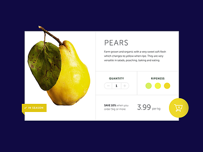Fruit Shop | Product UI add to cart daily ui ecommerce fruit navy pear product ui yellow
