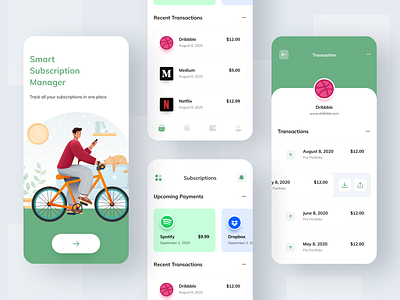 Smart Subscription Manager concept dashboard expense finance ios manage mobile statistics subscription track ui ux wallet