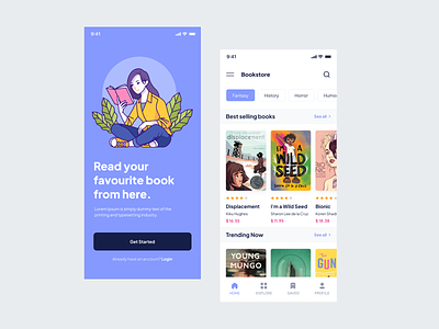 Bookstore App 📚 app books bookstore concept dailyui design ios minimal mobileapp mobileui online reading readingapp ui ux