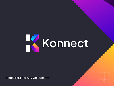 Konnect Logo Exploration alphabet logo branding concept design gradient logo grid illustration k logo k monochrome logo logo grid