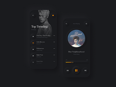 skeuomorphic music player clean dailyui dark figma ios minimal mobile music app music player neumorphism shadow skeuomorph ui ux