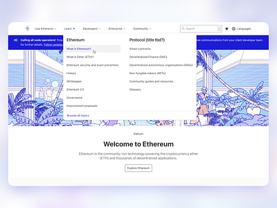Ethereum.org menu proposal blue crypto design ethereum navigation ui web