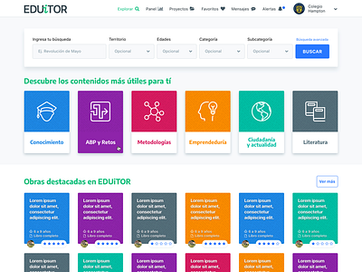 EDUiTOR - Explore page color dashboard education explore products school search website