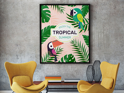 Tropical Poster bird decoration design elegant flowers illustration living room original poster summer