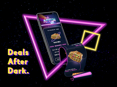 Deals After Dark app branding deals design neon retail retro space taco bell