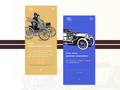 Vintage cars & coffee app app blue cars classic classy concept design simple ui ux vector vintage yellow