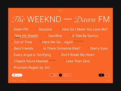 Layout 07 — The Weeknd - Dawn FM Playlist art colors design elements grid hero layout music promo style styles typography ui ux web