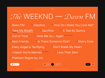 Layout 04 — The Weeknd - Dawn FM Playlist art colors design elements grid hero layout music promo style styles typography ui ux web