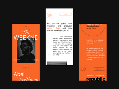 Layout 06 — The Weeknd - Longread Mobile art colors design elements grid hero layout longread minimalism music promo story style typography ui ux web