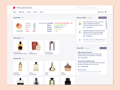 Fragrantica User Profile Redesign dailyui dailyui 006 fragrance frangrantica perfume redesign user profile web