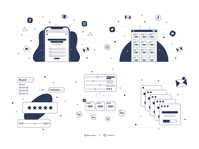 Illustration system for Warm Intros ✨ 2d app connect design digital illustration illustration system linear mail outline pack score set share social media system ui ux vector web