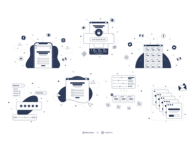 Illustration system for Warm Intros ✨ access cards filter illustration illustration system kapustin landing mail password score share startup ui ux