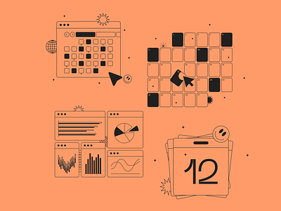 Calendars & graphs illustrations from Tokyo Illustrations 2.0 ⛩ calendar day design digital graphs illustration kapustin linear outline planning tokyo vector