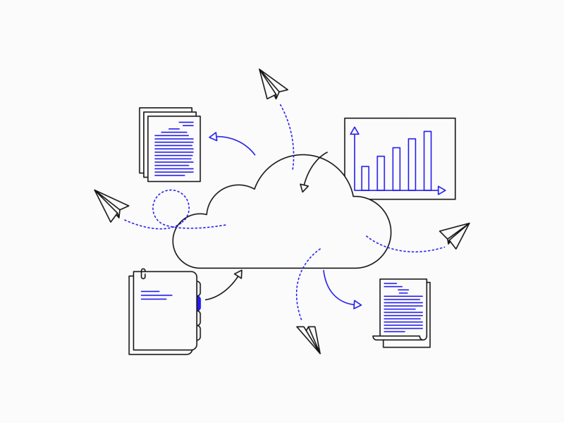 Cloud Storage 2d after affects animation animation 2d busines cloud storage digital illustration outlines start up vector