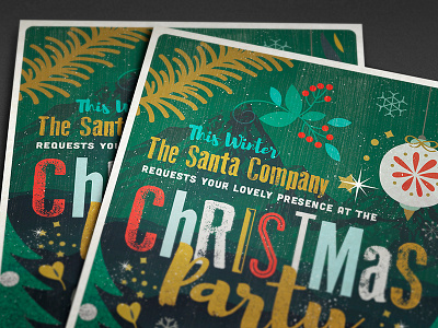 Retro Press Christmas Party Flyer II christmas christmas card christmas flyer christmas party christmas poster christmas tree gold grunge invitation new year party santa