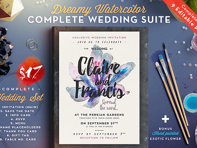 Dreamy Watercolor Wedding Suite invitation rsvp save the date thank you thank you card watercolor watercolour wedding wedding design wedding invitation wedding package wedding suite