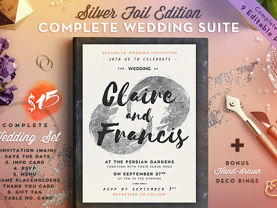 Wedding Suite II Silver Foil Edition information card menu rsvp save the date save the date postcard silver thank you thank you card wedding wedding design wedding invitation wedding suite