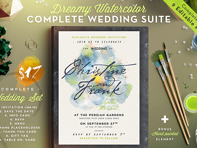 Dreamy Watercolor Wedding Invite III card design information invitation menu postcard rsvp save the date suite thank you watercolor wedding
