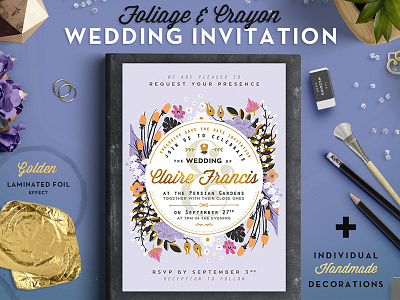 Foliage And Crayon Wedding Invitation III