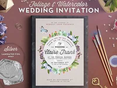 Foliage And Watercolor Wedding Invitation III floral flower old retro rustic save the date watercolor watercolor flower wedding wedding invitation wedding save the date wedding suite