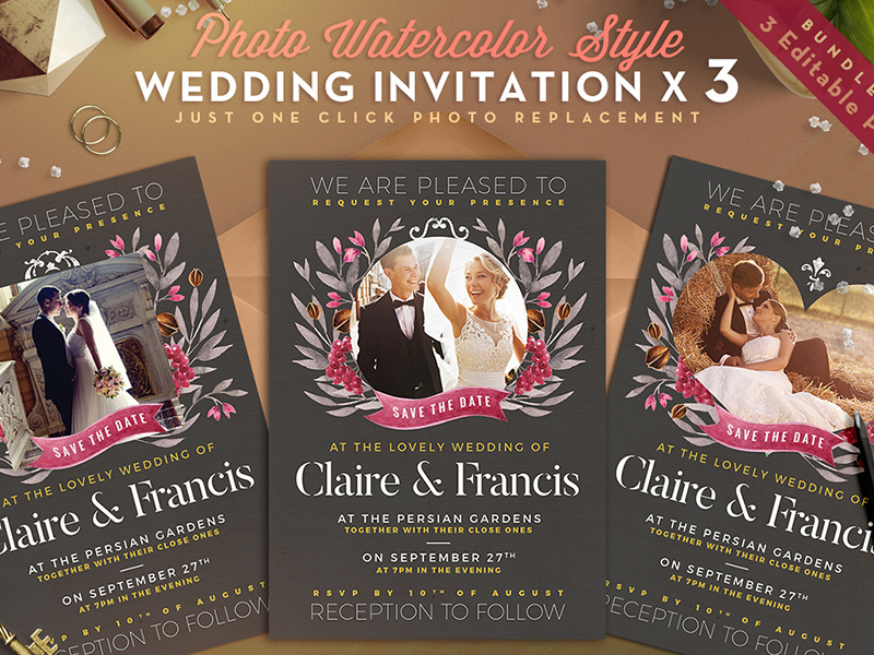 Photo Watercolor Wedding Invite II wedding template wedding postcard wedding invitation wedding save the date postcard party love invitation floral design watercolor