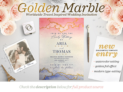 Golden Marble Wedding Invitation I
