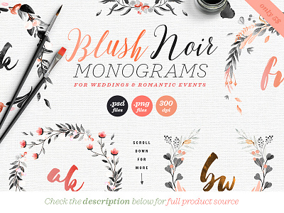 6 Blush Noir Wedding Monograms IV