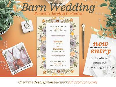 Rustic Wedding Invitation I burnt orange farm floral flower illustration rustic template watercolor watercolor illustration wedding design wedding illustration wedding template