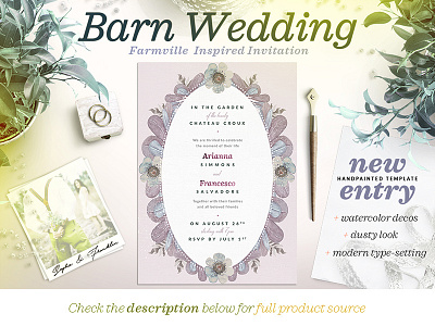 Dusty Wedding At The Barn Card II botanical foliage greenery hand painted rustic save the date wedding wedding ceremony wedding design wedding invitation wedding photoshop wedding suite