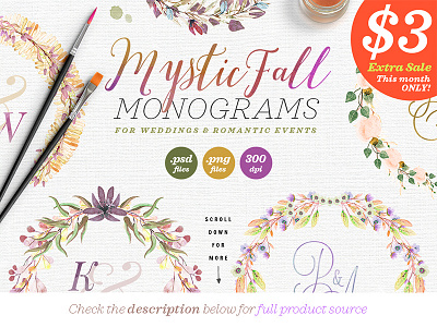 8 Mystic Fall Wedding Monograms VI floral greenery illustration monogram watercolor design watercolor template watercolor wedding watercolors watercolour watercolours wedding design wedding invitation