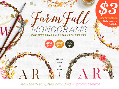 8 Farm Fall Wedding Monograms VIII floral greenery illustration monogram rustic watercolor design watercolor suite watercolor template watercolor wedding watercolors wedding design wedding invitation