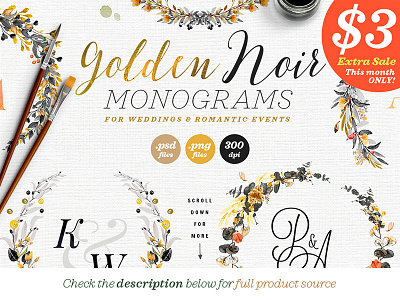 6 Golden Noir Wedding Monograms IX