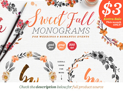 8 Sweet Fall Wedding Monograms X floral greenery illustration monogram rustic watercolor design watercolor suite watercolor template watercolor wedding watercolors wedding design wedding invitation