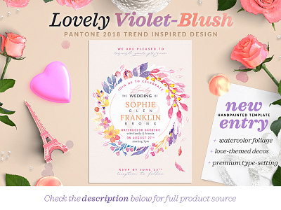 Lovely Violet-Blush Invite I blush event invitation love romantic save the date ultra violet vibrant watercolor wedding wedding card wedding invitation