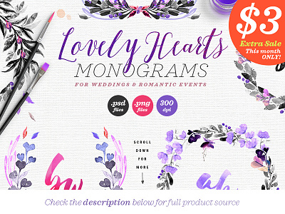 Lovely Hearts Monograms III dark design feminine heart logo love monogram png purple violet wedding