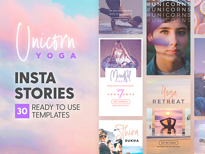 Instagram Stories - Unicorn Yoga Ed beach branding dreamy instagram instastories lifestyle spa template tropical ultra violet unicorn yoga