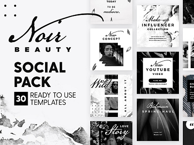 Noir Beauty - Social Pack blog blogger branding clean fashion instagram marketing minimal post social media template