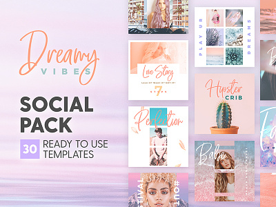 Dreamy Vibes - Social Pack blog branding design dream instagram marketing pastel post social media template tropical vibe
