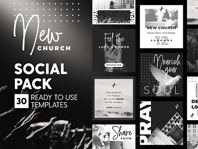 New Church - Social Pack branding church clean instagram marketing minimal ministry post prayer social media template
