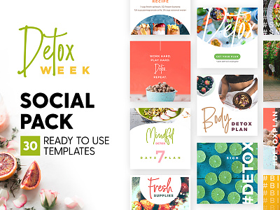 Detox Week - Social Pack blog branding detox food fruit health instagram marketing post skin social media template