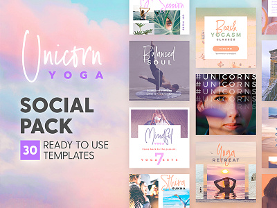 Unicorn Yoga - Social Pack blog branding fitness instagram marketing meditation post social media sport template yoga zen