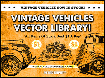 Retro Depot Co. Vintage Vehicles Vector Collection vector vector cars vector vehicles vintage car vintage motorbike vintage vectors vintage vehicles