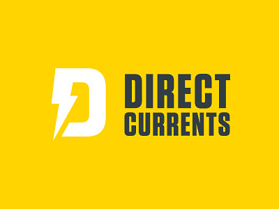 Direct Currents Logo Stacked brand identity branding d logo electrical electrical branding electrical logo icon letter mark lightning logo logo design logomark yellow