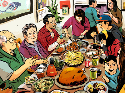Thanksgiving art drawing family food illustration thanksgiving